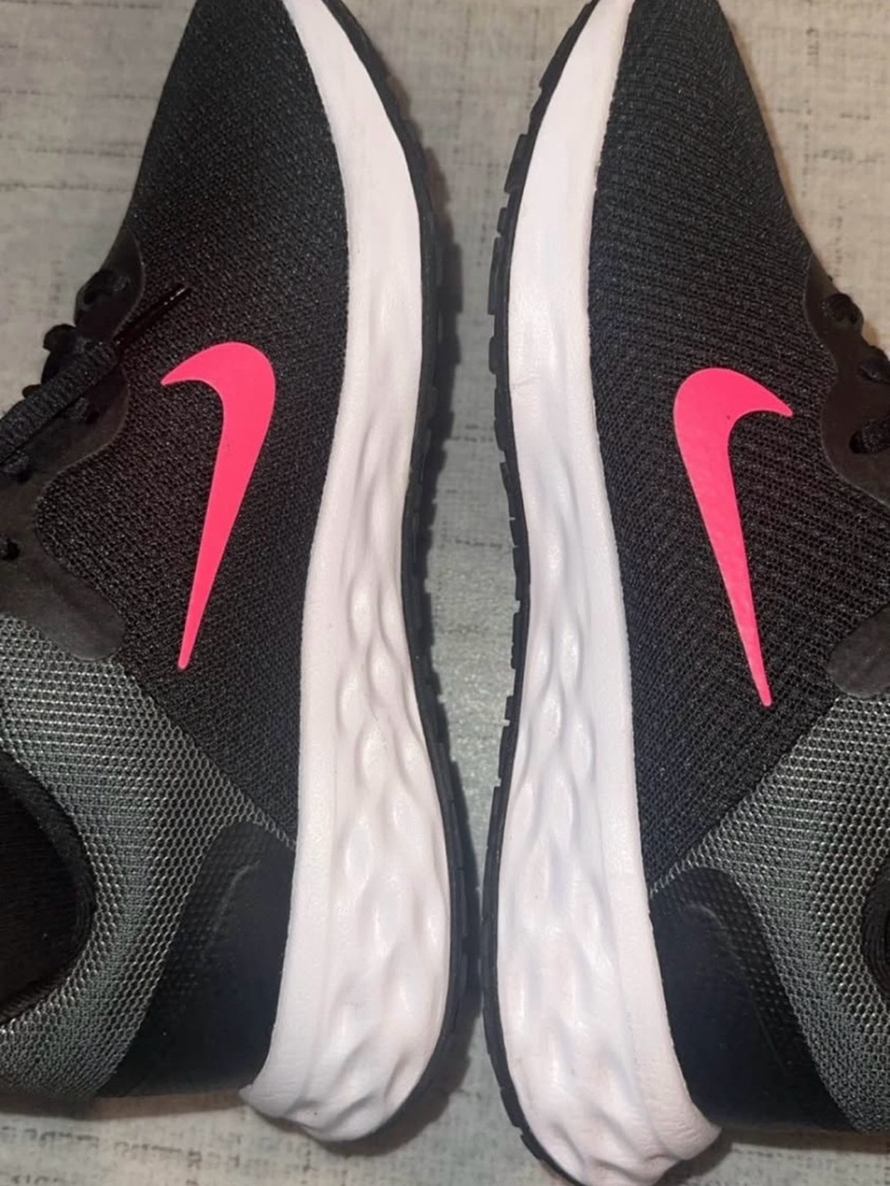 Nike Black Sneakers with Pink Swoosh and White Sole